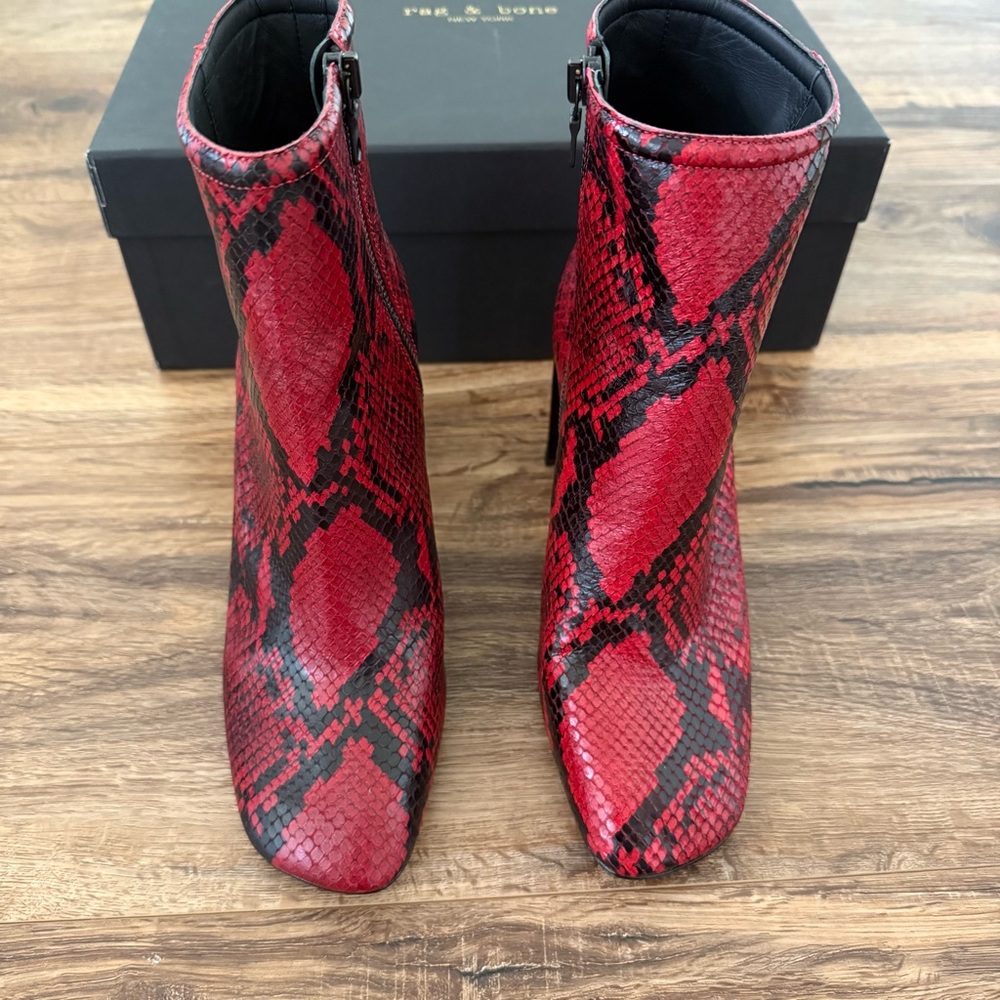 RAG & BONE Ellis Ankle Boot in Red Snakeskin Embossed Leather Size 7 NWT - Picture 4 of 14
